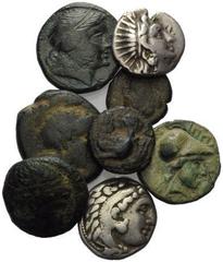 GREEK COINS KLEINASIEN, KARIEN / Insel Rhodos, AR Hemidrachme. Kopf des Helios r. Rs.Rose. 2,85g. DAZU: MAKEDONIEN, Alexander III., AR Drachme. Herakles-Kopf r. Rs.Zeus l. thronend. 3,99g. Philipp II.