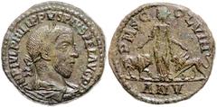 ROMAN COINS RÖMISCHES REICH, Philipp I., 244-249, AE 29, AN V =244, Moesia Superior, Stadt Viminacium. Belorb. Büste r. Rs.Moesia zwischen Stier und Löwe. Hier mit dem Gesicht des Pupienus. 17,87g. SN