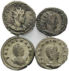 ROMAN COINS RÖMISCHES REICH, Valerian I., 253-260, Billon Antoninian, Rom. Büste r. mit Strahlenkrone. Rs.Victoria l. mit Kranz und Palme (f.vz). DAZU: GALLIENUS. Bil.-Ant. Rs.Tropaeum zw. zwei Gefang