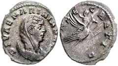 ROMAN COINS RÖMISCHES REICH, Mariniana, Gemahlin des Valerian, +253, AR Konsekrationsantoninian, Rom. Verschl. Büste auf Mondsichel r. Rs.Pfau, mit der Kaiserin zum Himmel fliegend. 3,04g. RIC 6, Kamp