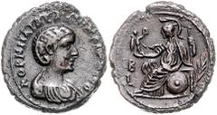 ROMAN COINS RÖMISCHES REICH, Salonina, Gemahlin des Gallienus, +268, Bil.-Tetradrachme Jahr 12 =264/265, Ägypten, Stadt Alexandria. Drap. Büste r. Rs.Sitz. Athena n.l. 8,89g. Kampm./G.91.32, ss-vz