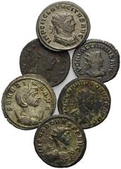 ROMAN COINS RÖMISCHES REICH, Severina, Gemahlin des Aurelian, +275, AE Antoninian, C XXIR =Rom. Diad. und drap. Büste r. auf Mondsichel. Rs.Kaiser reicht Kaiserin die Hand (Silbersud vz). DAZU: AURELI
