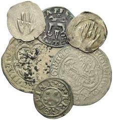 GERMAN STATES MEISSEN, Friedrich II. der Sanftmütige, 1428-1464, Schwertgroschen o.J. DAZU Schildgroschen o.J. STRASSBURG, Kreuzer o.J. SCHWÄBISCH-HALL, 2x Handheller. KREUZFAHRER, Athen - Wilhelm de 