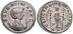 ROMAN COINS RÖMISCHES REICH, Severina, Gemahlin des Aurelian, +275, Antoninian (275), Antiochia. Drap. Büste auf Monsichel r. Rs.Concordia l. stehend zw. zwei Feldzeichen. 3,73g. Ex.Rauch 67, Nr.771. 