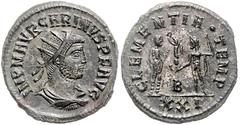 ROMAN COINS RÖMISCHES REICH, Carinus, 283-285, AE Antoninian, B XXI =Siscia. Büste r. mit Strahlenkrone. Rs.Kaiser erhält kleine Victoria von Jupiter (Clementia Temp). 4,28g. RIC 323, vz