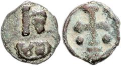 BYZANTINE COINS BYZANTINISCHES REICH, Constantin VII. und Romanos I., 920-944, AE 17, Cherson. K über W. Rs.Krückenkreuz auf 2 Stufen zw. 2 Kugeln. 2,85g. Sear 1770, Somer 36.20, selten,