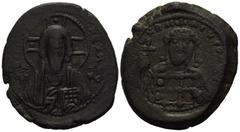 BYZANTINE COINS BYZANTINISCHES REICH, Constantin X. Dukas, 1059-1067, AE Follis, Konstantinopel. Christus von vorn. Rs.Büste d. Kaisers v.vorn. 11,52g. Sear 1854, Sommer 52.7,