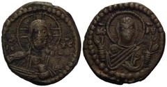 BYZANTINE COINS BYZANTINISCHES REICH, Romanos IV., 1068-1071, AE Follis. Anonyme Ausgabe Klasse G. Christus von vorn. Rs.Jungfrau Maria m. erhobenen Händen v.vorn. 6,30g. Sear 1867, Sommer 40.9,