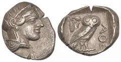 GREEK COINS GRIECHENLAND, ATTIKA / Stadt Athen, AR Tetradrachme (449-404 v.Chr.). Athenakopf r. Rs.Eule mit Olivenzweig und Mondsichel. 16,86g. HGC 4, 1597, kl.Rdf., ss+