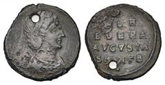 ROMAN COINS RÖMISCHES REICH, Helena, Gemahlin des Constantius I., +329, AE Follis (324-325), Antiochia. Diad. Büste r. Rs.Legende in 4 Zeilen darüber Mondsichel. 2,32g. RIC 61, gelocht,