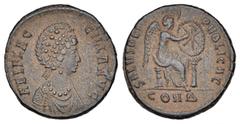 ROMAN COINS RÖMISCHES REICH, Aelia Flaccilla, Gemahlin des Theodosius I., +386, AE 22, CONA =Constantinopel. Büste mit Perldiadem r. Rs.Victoria sitzt r. vor Schild mit Christogramm. 5,49g. RIC 55.4, 