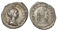 ROMAN COINS RÖMISCHES REICH, Plautilla, Gemahlin des Caracalla, +212, AR Denar, Rom. Drap. Büste r. Rs.Plautilla und Caracalla Hand in Hand. 3,16g. RIC 361; Kampm.52.3 ss-vz