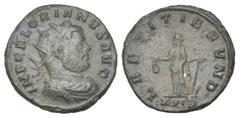 ROMAN COINS RÖMISCHES REICH, Florianus, 276, AE Antoninian, Rom. Drap. Büste mit Strahlenkrone r., IMP C FLORIANVS AVG. Rs.Laetitia steht l., LAETITIA FVND, unten XXIB. 3,09g. RIC 34; Kampm.111.14