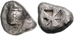 GREEK COINS GRIECHENLAND, AIGINA / Stadt Aigina, AR Stater (510-490 v.Chr.). Seeschildkröte mit Punkten auf dem Rücken. Rs.Fünfgeteiltes Quadratum Incusum. 12,35g. Sear 1851; BMC 11.128.24ff s-