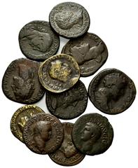 ROMAN COINS RÖMISCHES REICH, Lot von 11 Sesterzen: Tiberius, Claudius, Titus, Trajan, Antonius Pius, 2x Mark Aurel, 2x Severus Alexander, Aemilian, Trebonianus Gallus. Bitte ansehen!. 11 Stk., s-