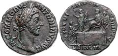 ROMAN COINS RÖMISCHES REICH, Commodus, 177-192, AE Sesterz TRP VI IMP IIII COS III =181, Rom. Belorb. Büste r., M COMMODVS ANTONINVS AVG. Rs.Commodus mit Offizier auf Podium n.l., dav.l. Liberalitas, 