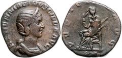 ROMAN COINS RÖMISCHES REICH, Herennia Etruscilla, Gemahlin des Trajan Decius, +251, AE Sesterz, Rom. Diad. Büste r. Rs.Pudicitia thront mit Zepter und hält ihren Schleier. 16,88g. RIC 136b; C. 22; Kam