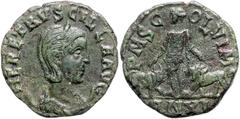 ROMAN COINS RÖMISCHES REICH, Herennia Etruscilla, Gemahlin des Trajan Decius, +251, AE 26, AN XI =249, Moesia Superior, Stadt Viminacium. Diad., drap. Büste r. Rs.Moesia zwischen Stier und Löwe. 13,01