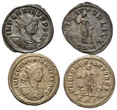 ROMAN COINS RÖMISCHES REICH, Carinus, 283-285, AE Antoninian, TXXI =Ticinum. Büste r. mit Strahlenkrone. Rs.Felicitas mit Caduceus lehnt an Säule (ss). DAZU: Numerian. AE Ant. KAS =Rom. Rs.Kaiser l. m