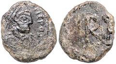 ROMAN COINS RÖMISCHES REICH, Julius Nepos, 474-475, AE 1/2 Centenionalis, Rom. Diad. Büste r. Rs.Monogramm. 0,70g. Sear 4381; RIC 3222 (R4) extrem selten,