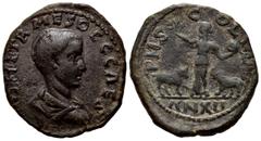 ROMAN COINS RÖMISCHES REICH, Herennius Etruscus als Caesar, 250-251, AE 28, AN XII =250, Moesia Superior, Stadt Viminacium. Büste r. Rs.Moesia mit Palmzweig und Globus zwischen Stier und Löwe. 12,64g 