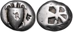 GREEK COINS GRIECHENLAND, AIGINA / Stadt Aigina, AR Stater (525-500 v.Chr.). Seeschildkröte. Rs.Fünfgeteiltes quadratum incusum. 12,15g. Sear 1848f