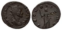 ROMAN COINS RÖMISCHES REICH, Quintillus, 270, AE Antoninian, Rom. Büste r. mit Strahlenkrone. Rs.Securitas steht l. mit Zepter an Säule. 2,92g. RIC 31; Kampm.105.16 f.vz