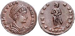 ROMAN COINS RÖMISCHES REICH, Theodora, Zweite Gemahlin des Constantius I., +335, AE Follis (337-340), CONSE =Konstantinopel. Diad. und drap. Büste r., FL MAX THEODORAE AVG. Rs.Pietas mit Kind r. stehe