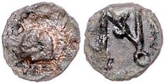 ROMAN COINS RÖMISCHES REICH, Julius Nepos, 474-475, AE 1/2 Centenionalis, Rom. Diad. Büste r. Rs.Monogramm. 0,29g. Sear 4381; RIC 3222 (R4) ss+