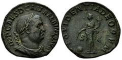 ROMAN COINS RÖMISCHES REICH, Balbinus, 238, AE Sesterz (238), Rom. Belorb. Büste r. Rs.Providentia mit Füllhorn deutet mit Stab auf Globus. 18,32g. RIC 19, Kampm.70.17 ss-vz