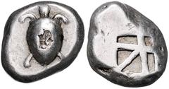 GREEK COINS GRIECHENLAND, AIGINA / Stadt Aigina, AR Stater (485-480 v.Chr.). Landschildkröte, punziert. Rs.Fünfgeteiltes quadratum incusum. 12,32g. Sear 2600; BMC 11.133.100