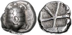 GREEK COINS GRIECHENLAND, AIGINA / Stadt Aigina, AR Stater (445-431 v.Chr.). Landschildkröte, punziert. Rs.Fünfgeteiltes quadratum incusum. 12,03g. Sear 2600; BMC 11.133.100