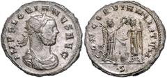 ROMAN COINS RÖMISCHES REICH, Florianus, 276, AE Antoninian, S =Cyzicus, 5. Offizin. Büste mit Strahlenkrone r. Rs.Victoria mit Palme reicht Kaiser mit Zepter Kranz. 3,26g. RIC 116 vz