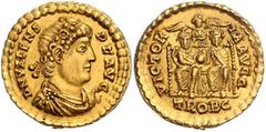 ROMAN COINS RÖMISCHES REICH, Valens, 364-378, AV Solidus (367-375), TROBC =Trier. Büste mit Rosettendiadem r. Rs.Valens und Valentinian I. thronend, beschirmt von Victoria. 4,58g. RIC 17e; Kampm.156.9
