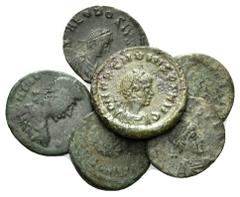 ROMAN COINS RÖMISCHES REICH, Theodosius I., 379-395, AE 1/2 Centenionalis, 4 versch. Rs. (3x s, 1x ss); DAZU:Arcadius, AE 1/2 Cent. Rs.Lagertor (s/ss), Rs.Victoria (ss). 6 Stk., s bi