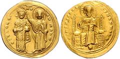 BYZANTINE COINS BYZANTINISCHES REICH, Romanos III. Argyrus, 1028-1034, AV Histamenon Nomisma =Scyphat, Konstantinopel. Christus thronend. Rs.Kaiser wird von Jungfrau Maria gekrönt. 4,32g. Sear 1819; D