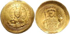 BYZANTINE COINS BYZANTINISCHES REICH, Constantin IX., 1042-1055, AV histamenon nomisma =Scyphat, Konstantinopel. Christusbüste v.vorn. Rs.Kaiser v.vorn mit Kreuz und Globus. 4,38g. Sear 1830; Sommer 4