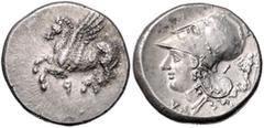 GREEK COINS GRIECHENLAND, KORINTH / Stadt Korinth, AR Stater (315-310 v.Chr.). Pegasos r. Rs.Athenakopf mit korinth. Helm l., Beiz. Athena Nikephoros. 8,5g. BMC 12.34.309; SNG Cop.96 l.korr., f.vz