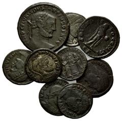 ROMAN COINS RÖMISCHES REICH, Constantin I. der Große als Caesar, 306-307, AE Großfollis, .SM.SD.D =Serdica. Belorb. Büste r. Rs.Genius steht l., GENIO ROMANI. 9,65g. DAZU:CONSTANTIN I., 307-337, AE Fo