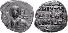 BYZANTINE COINS BYZANTINISCHES REICH, Constantin VIII., 1025-1028, AE Follis, Konstantinopel. Anonyme Ausgabe. Büste des Christus von vorn. Rs.Vier Zeilen Schrift. 11,48g. Sear 1818; Sommer 40.2.12 ss