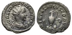 ROMAN COINS RÖMISCHES REICH, Herennius Etruscus als Caesar, 250-251, AR Antoninian, Rom. Büste mit Strahlenkrone r. Rs.Priestergerät. 2,79g. RIC 143
