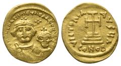 BYZANTINE COINS BYZANTINISCHES REICH, Heraclius, 610-641, AV Solidus CONOB =Konstantinopel, Officin A. Büsten von Heraclius und Heraclius Constantin (klein) v.vorn, darüber Kreuz. Rs.Kreuz auf 3 Stufe