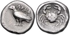 GREEK COINS *ITALIEN, SIZILIEN / Stadt Akragas, AR Didrachme (vor 413 v.Chr.). Adler l. stehend, AKRA. Rs.Krabbe. 8,29g. ss SNG Cop.24; BMC 2.6.11