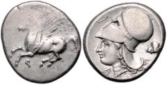 GREEK COINS GRIECHENLAND, KORINTH / Stadt Korinth, AR Stater (350-338 v.Chr.). Pegasos l. Rs.Athenakopf mit korinth. Helm l., Beiz. thessalischer Helm. 8,47g. Prägeschw., ss+/ss BMC 12.22.220f.; SNG C
