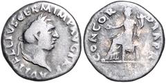 ROMAN COINS RÖMISCHES REICH, Vitellius, 69, AR Denar (69), Rom. Belorb. Kopf r., A VITELLIVS GERM IMP AVG TRP. Rs.Concordia l. thronend, CONCOR-DIA PR. 2,73g. f.ss RIC 90; Kampm.19.20
