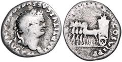 ROMAN COINS RÖMISCHES REICH, Titus, 79-81, AR Denar (79), Rom. Belorb. Büste r., IMP TITVS CAES VESPASIAN AVG PM. Rs.Quadriga l., darin Kornähren, [TRP VIIII] IMP XIIII COS VII PP. 2,73g. s-ss RIC 12;