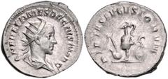 ROMAN COINS RÖMISCHES REICH, Herennius Etruscus als Caesar, 250-251, AR Antoninian, Rom. Drap. Büste mit Strahlenkrone r. Rs.Opfergeräte, PIETAS AVGVSTORVUM. 5,08g. f.vz RIC 143; Kampm.81.7