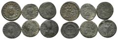 ROMAN COINS RÖMISCHES REICH, Theodosius I., 379-395, AE 1/2 Centenionalis, 4 versch. Rs. (3x s, 1x ss); DAZU:Arcadius, AE 1/2 Cent. Rs.Lagertor (s/ss), Rs.Victoria (ss). 6 Stk., s bi