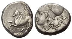 GREEK COINS GRIECHENLAND, KORINTH / Stadt Korinth, AR Stater (4.Jh.v.Chr.). Pegasos l. Rs.Athenakopf mit korinth. Helm l., Beiz. Pan.