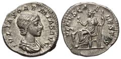 ROMAN COINS RÖMISCHES REICH, Julia Soaemias, Mutter des Elagabal, +222, AR Denar, Rom. Drap. Büste r. Rs.Venus mit Apfel und Zepter, zu Füßen Kind. 3,27g. RIC 243; Coh.14 ss-vz